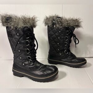 SOREL Torino LL1846-011 black faux-fur waterproof tall boots women size 6